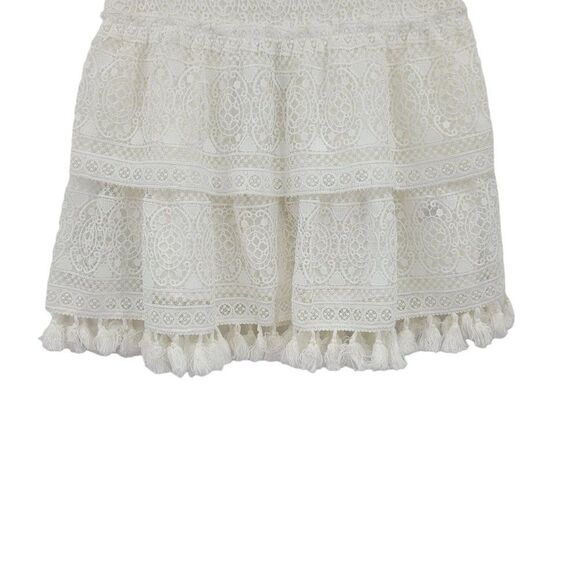 Anine Bing Skirt Mini Crochet Lace Tiered Tassel Fringe Hem Mini White XS - Picture 10 of 15